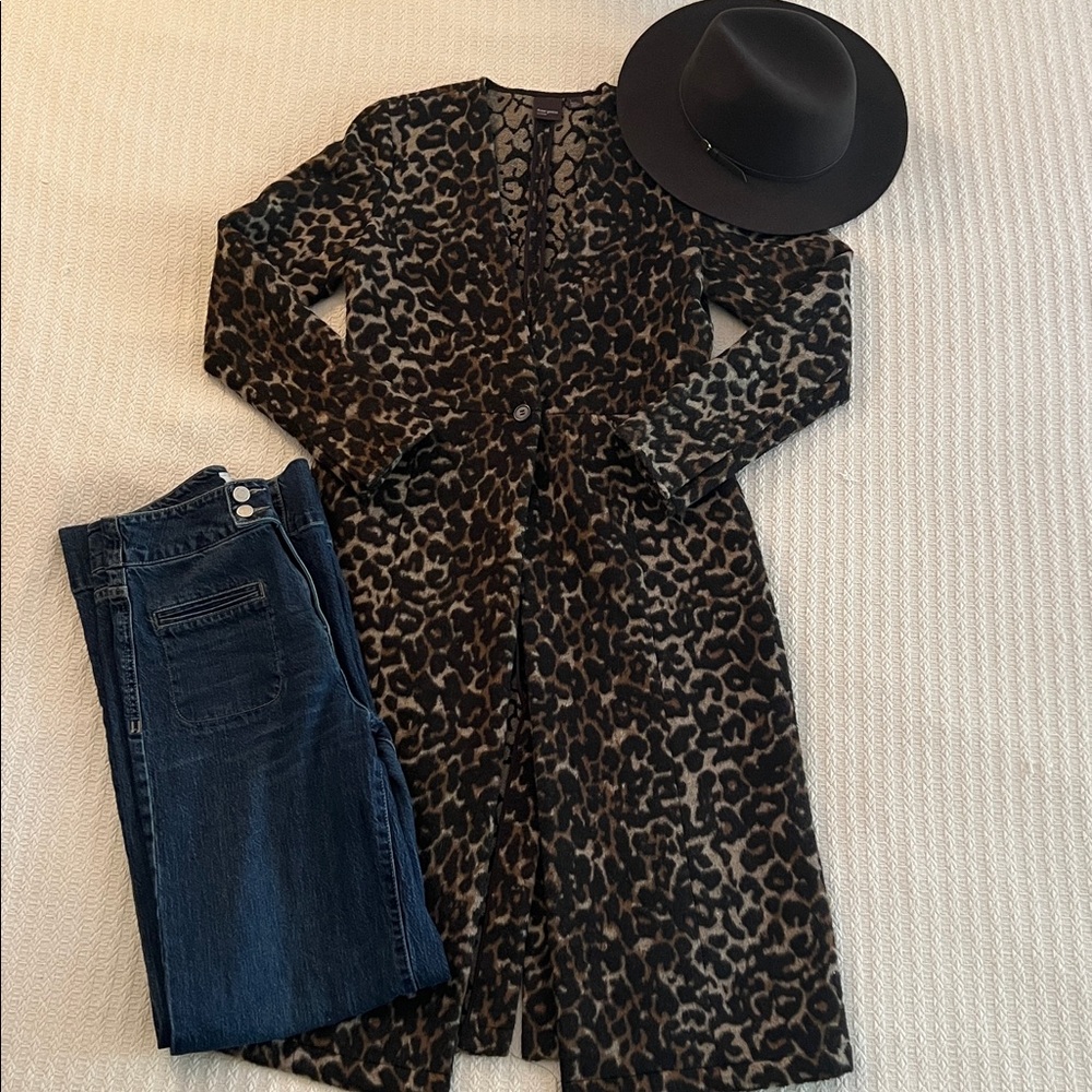 Free Press Leopard Pattern Coat Wool Blend On Trend Overcoat Boho Chic CBK
